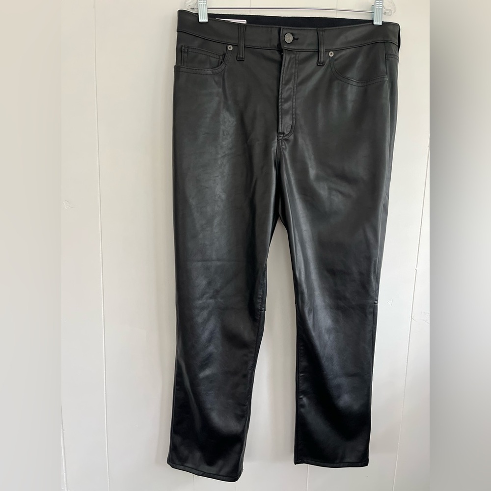 GAP High Rise Faux Leather Vintage Slim Pants Black SHORT Size 33/16 S